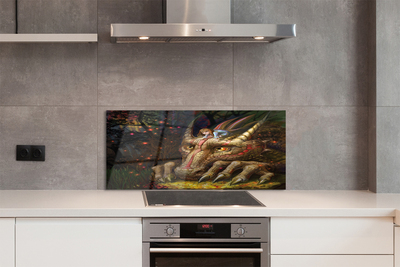 Painel de vidro Garota da floresta com cabeça de dragão