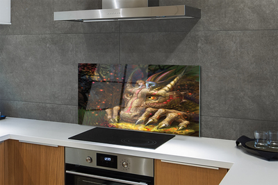 Painel de vidro Garota da floresta com cabeça de dragão