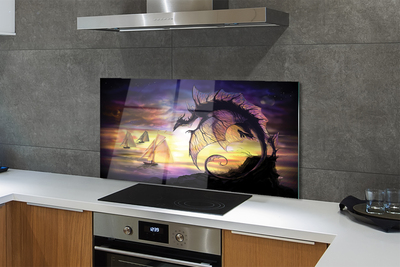 Painel de vidro Navios do mar dragão nuvens