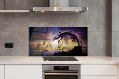 Painel de vidro Navios do mar dragão nuvens