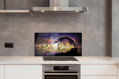 Painel de vidro Navios do mar dragão nuvens