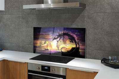 Painel de vidro Navios do mar dragão nuvens