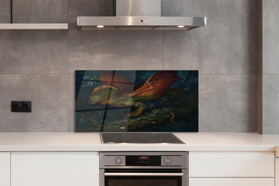 Painel de vidro Dragão verde na floresta