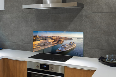 Painel de vidro Navio mar cidade céu