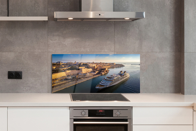 Painel de vidro Navio mar cidade céu