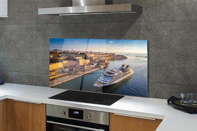 Painel de vidro Navio mar cidade céu