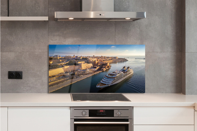 Painel de vidro Navio mar cidade céu