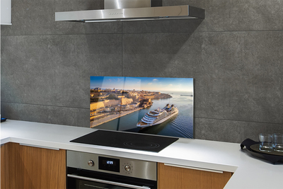 Painel de vidro Navio mar cidade céu