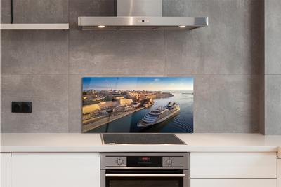 Painel de vidro Navio mar cidade céu