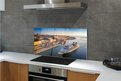 Painel de vidro Navio mar cidade céu