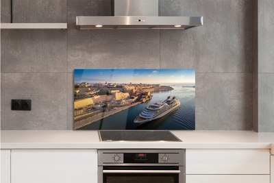 Painel de vidro Navio mar cidade céu