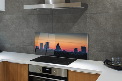 Painel de vidro Panorama do pôr do sol de Varsóvia