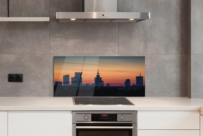 Painel de vidro Panorama do pôr do sol de Varsóvia