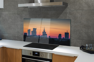 Painel de vidro Panorama do pôr do sol de Varsóvia