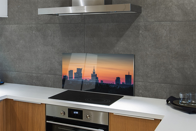 Painel de vidro Panorama do pôr do sol de Varsóvia