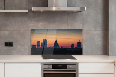 Painel de vidro Panorama do pôr do sol de Varsóvia