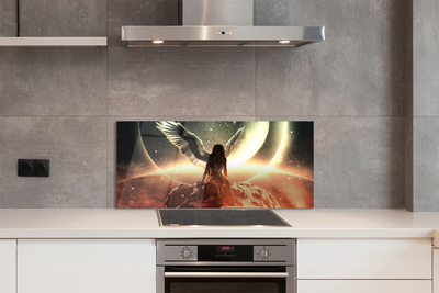 Painel de vidro Mulher com asas de meteorito na lua