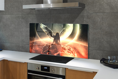 Painel de vidro Mulher com asas de meteorito na lua