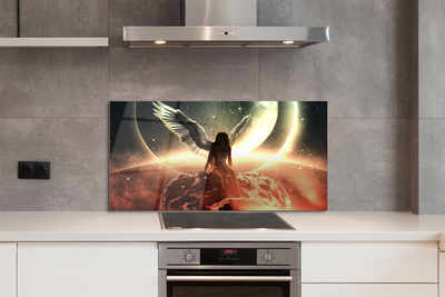 Painel de vidro Mulher com asas de meteorito na lua