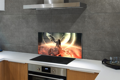 Painel de vidro Mulher com asas de meteorito na lua