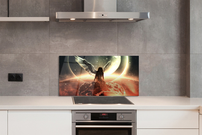 Painel de vidro Mulher com asas de meteorito na lua