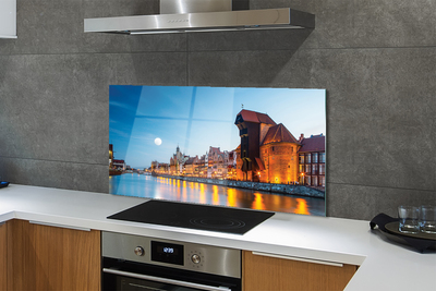 Painel de vidro Rio Gdansk à noite na Cidade Velha