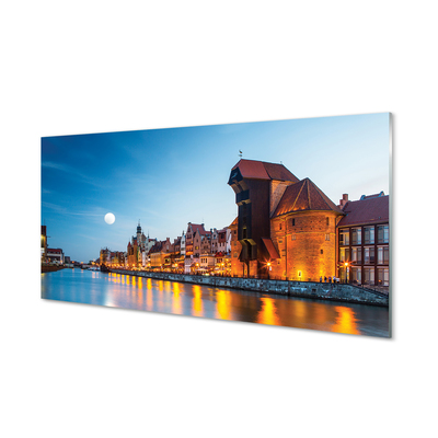 Painel de vidro Rio Gdansk à noite na Cidade Velha