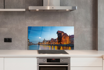 Painel de vidro Rio Gdansk à noite na Cidade Velha