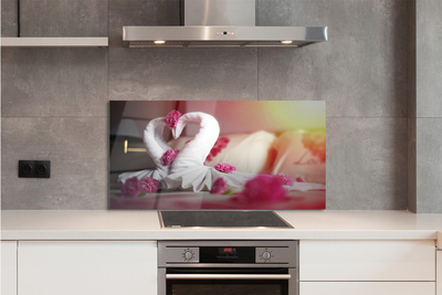 Painel de vidro Toalhas de flores de cisne