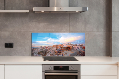 Painel de vidro Panorama do pôr do sol na cidade grega