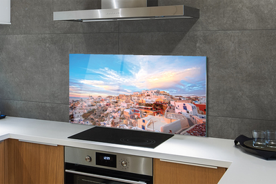 Painel de vidro Panorama do pôr do sol na cidade grega