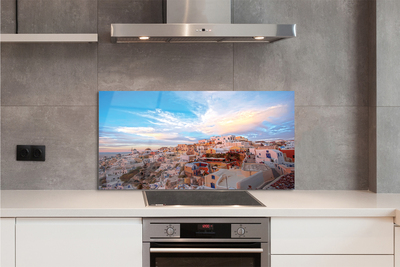 Painel de vidro Panorama do pôr do sol na cidade grega