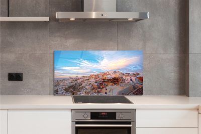 Painel de vidro Panorama do pôr do sol na cidade grega