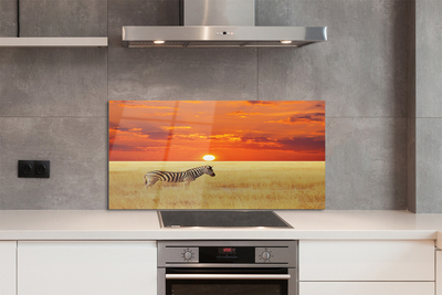Painel de vidro Pôr do sol no campo de zebras