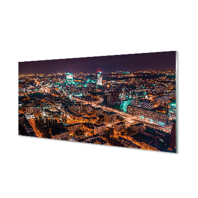 Painel de vidro Panorama noturno da cidade de Varsóvia