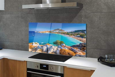 Painel de vidro Panorama da praia da costa da Grécia