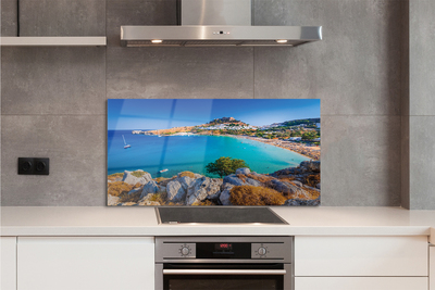 Painel de vidro Panorama da praia da costa da Grécia