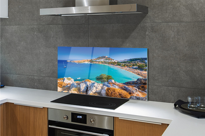 Painel de vidro Panorama da praia da costa da Grécia