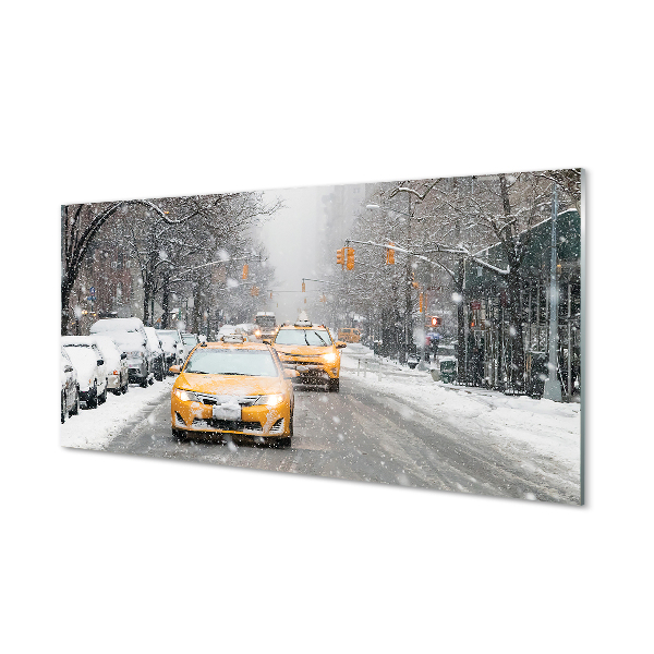 Painel de vidro Carros de inverno, cidade de neve