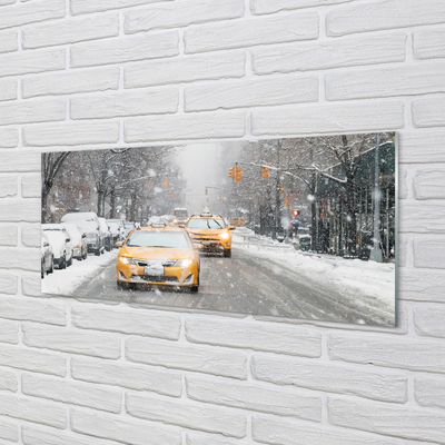 Painel de vidro Carros de inverno, cidade de neve
