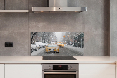 Painel de vidro Carros de inverno, cidade de neve