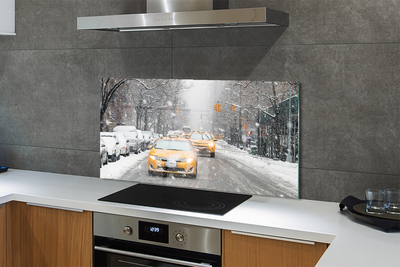 Painel de vidro Carros de inverno, cidade de neve