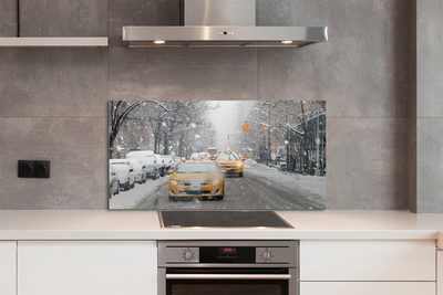 Painel de vidro Carros de inverno, cidade de neve