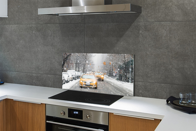 Painel de vidro Carros de inverno, cidade de neve