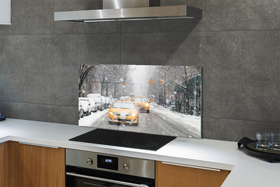 Painel de vidro Carros de inverno, cidade de neve