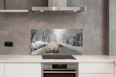 Painel de vidro Carros de inverno, cidade de neve