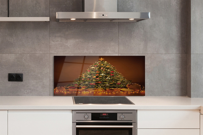 Painel de vidro Presentes de árvore de Natal, luzes e decorações