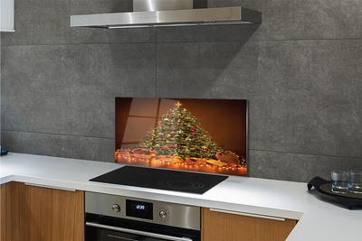 Painel de vidro Presentes de árvore de Natal, luzes e decorações