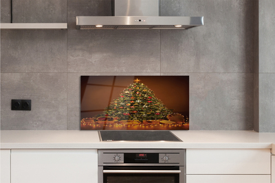 Painel de vidro Presentes de árvore de Natal, luzes e decorações