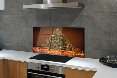 Painel de vidro Presentes de árvore de Natal, luzes e decorações